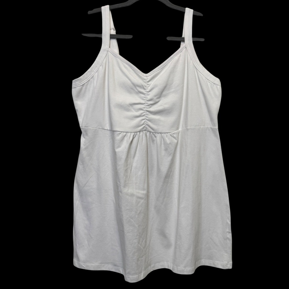 Jessica London Womens Cami Top 14/16 White Ruched Empire Waist Coquette Casual